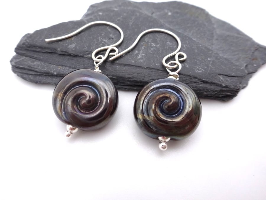 lampwork glass spiral earrings