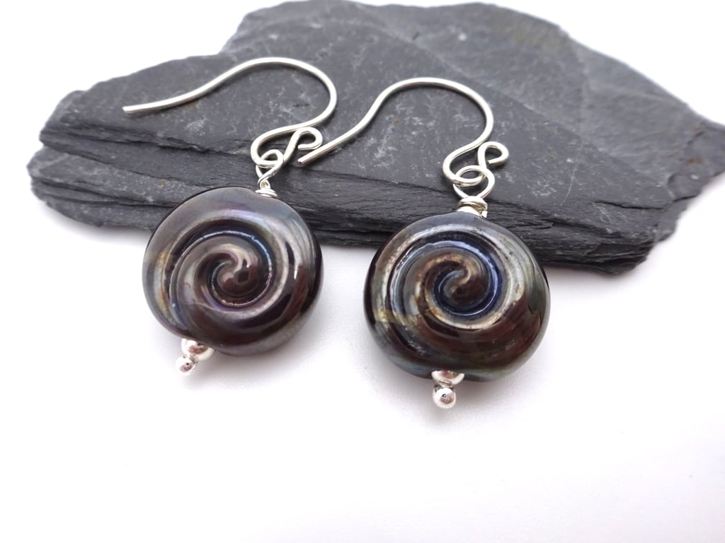 lampwork glass spiral earrings