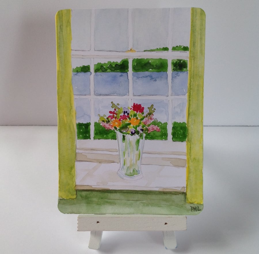 Original ACEO 'Flowers on the windowsill' watercolour