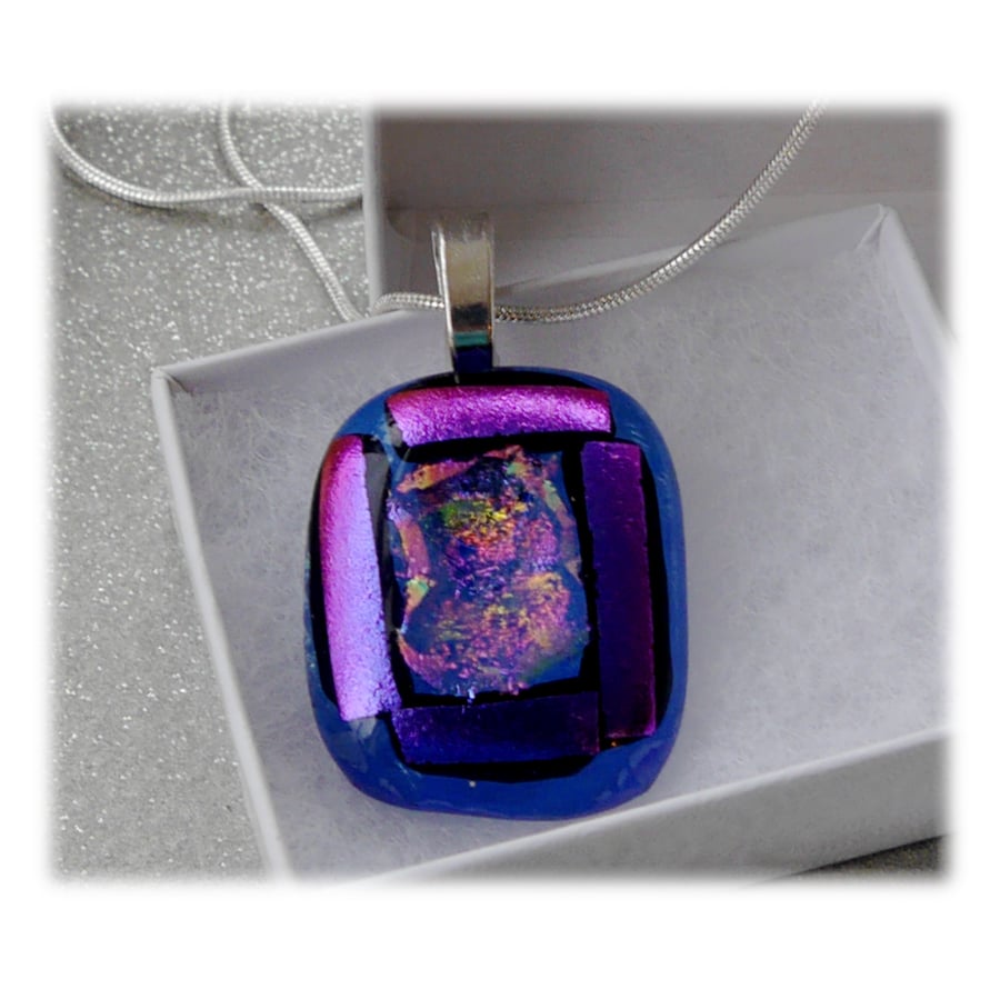 Dichroic Glass Pendant 114 Purple Blue Magic with silver plated chain