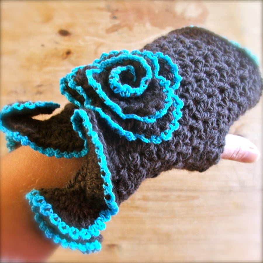 Fingerless Crochet Gloves With A Flower - MADE TO ORDER