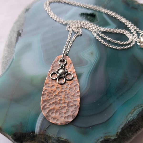 Copper Drop Pendant With Bali Silver Charm Vintage Style