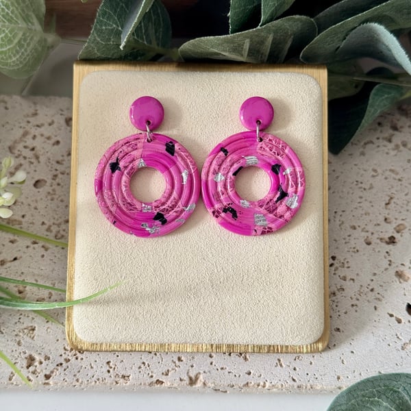 Pink Embossed Hoop Earrings 