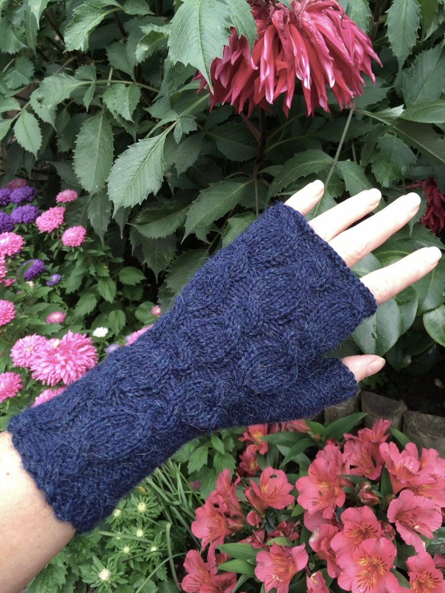 Alpaca Wrist Warmers Fingerless Gloves Blue
