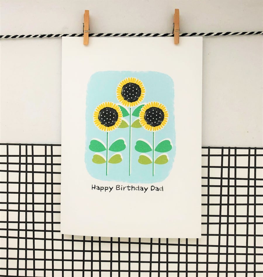 Dad Birthday Card - Sunflower Seed Card - Handmade Card - Floral Card