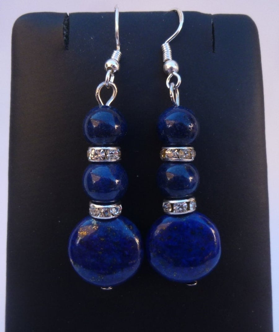 Lapis Lazuli Blue Dangle Earrings 925 Sterling Silver, Mothers Day Gift