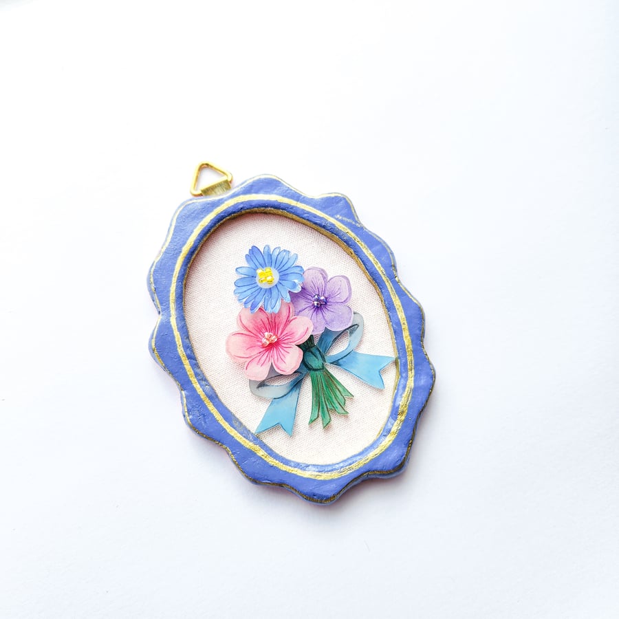 Tiny Floral Wall Hanging - Handmade Botanical Art, Spring Flower Hanging