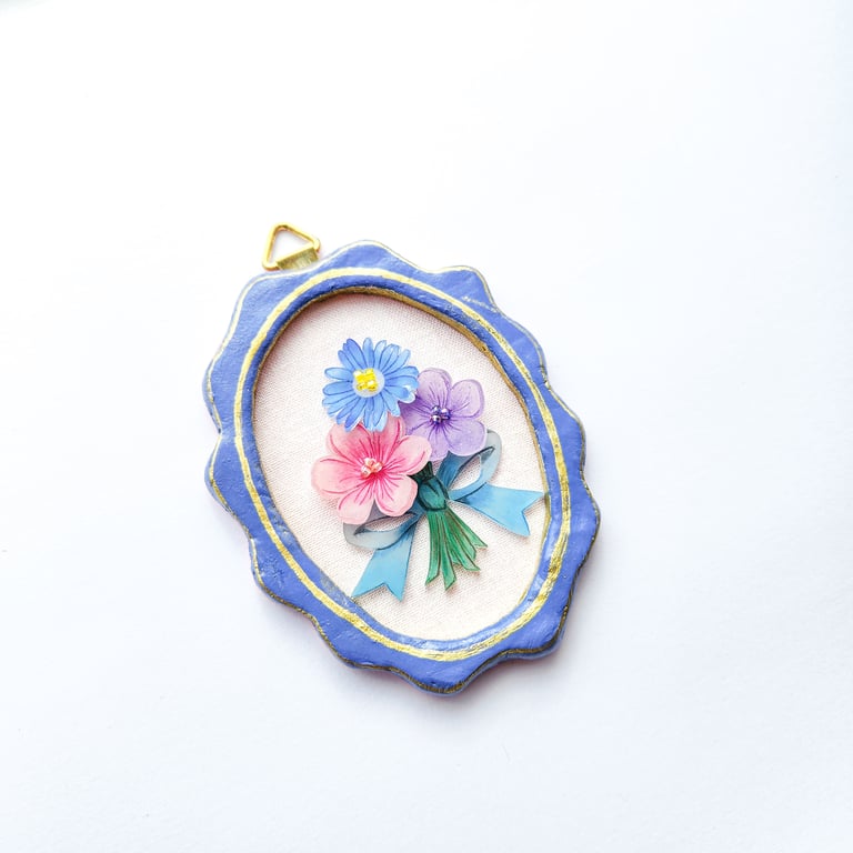 Tiny Floral Wall Hanging - Handmade Botanical Art, Spring Flower Hanging