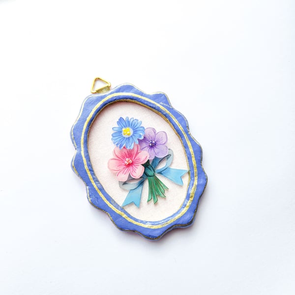 Tiny Floral Wall Hanging - Handmade Botanical Art, Spring Flower Hanging