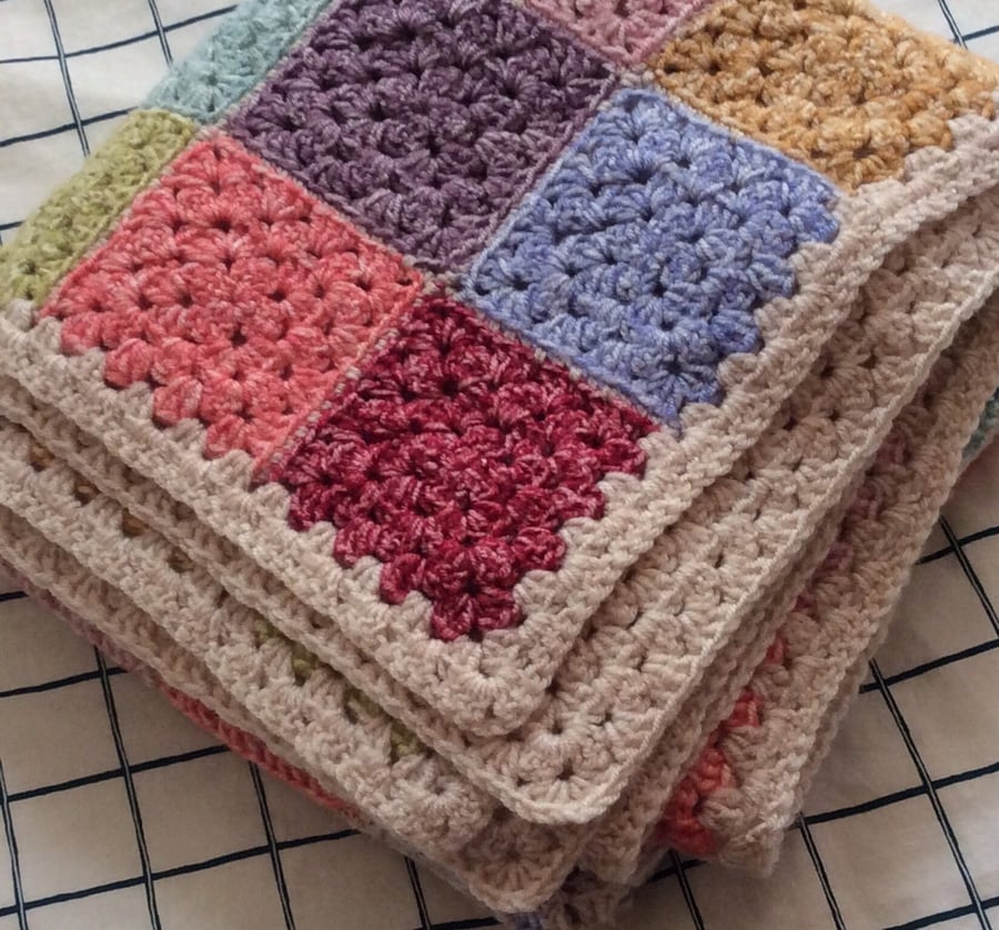 Handmade crochet blanket, granny square crochet... Folksy