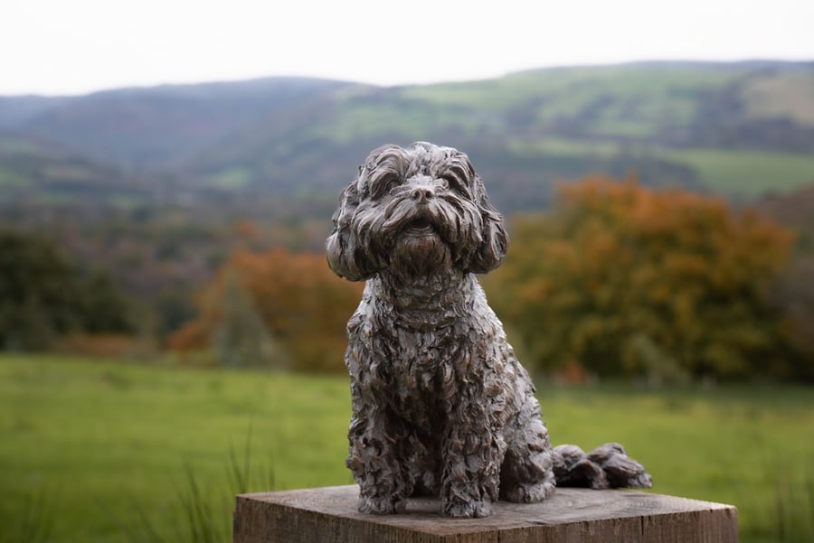 Sitting Cavapoo Statue Large Bronze Resin Sculpture
