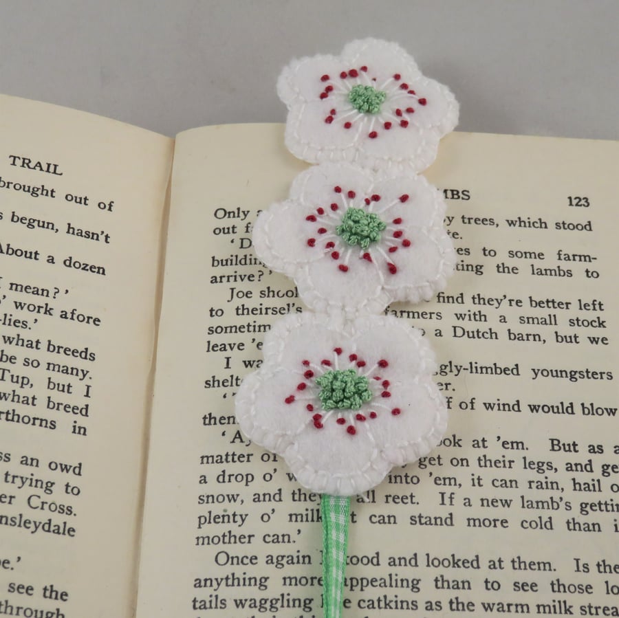 Hawthorn Blossom Embroidered bookmark