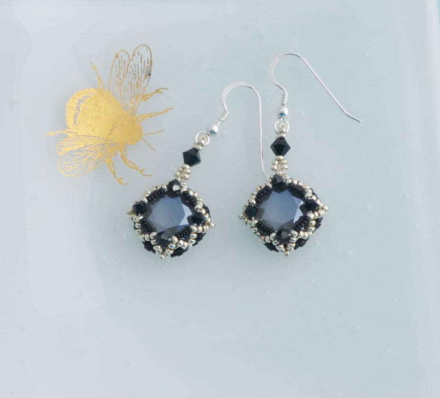 Black, Silver and Grey Crystal Vintage Style Earrings