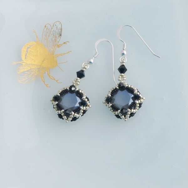 Black, Silver and Grey Crystal Vintage Style Earrings