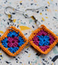 Handmade Micro Crochet Granny Square Earrings, Custom made - Hypoallergenic