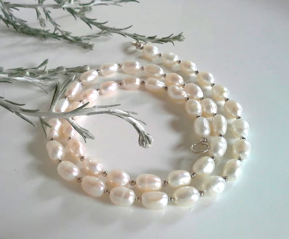 Ivory Rice Pearl Sterling Silver Necklace