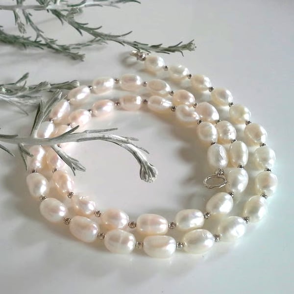 Ivory Rice Pearl Sterling Silver Necklace