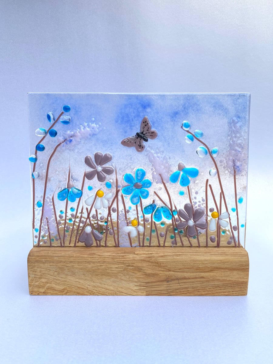 Fused glass floral meadow - freestanding glass art