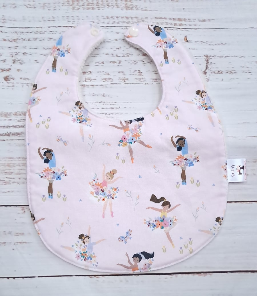 Ballerina pink bamboo baby bib size 3 to 12 months