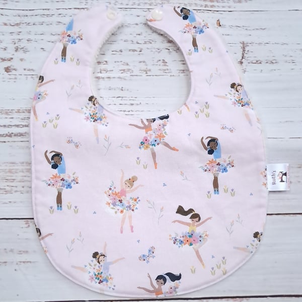 Ballerina pink bamboo baby bib size 3 to 12 months