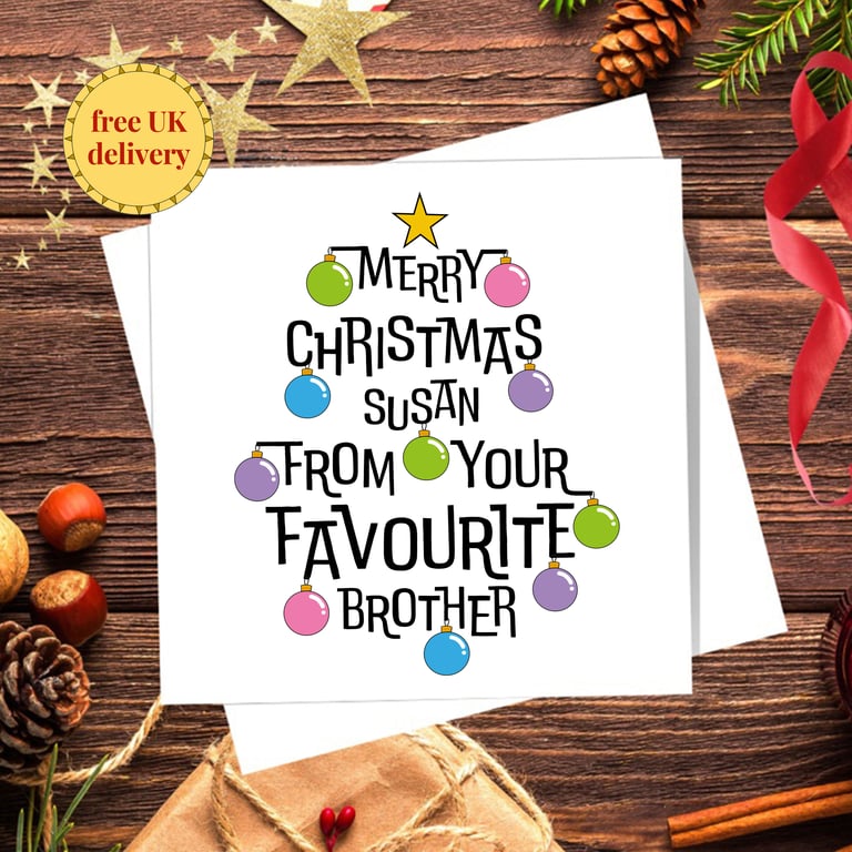 Brother, Sister Christmas Card - from Brother, personalised, blank inside