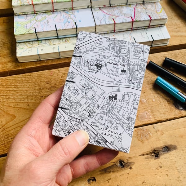 A7 Pocket Sketchbook with Recycled Map Covers and Mixed-Media Pages. Jordanhill.