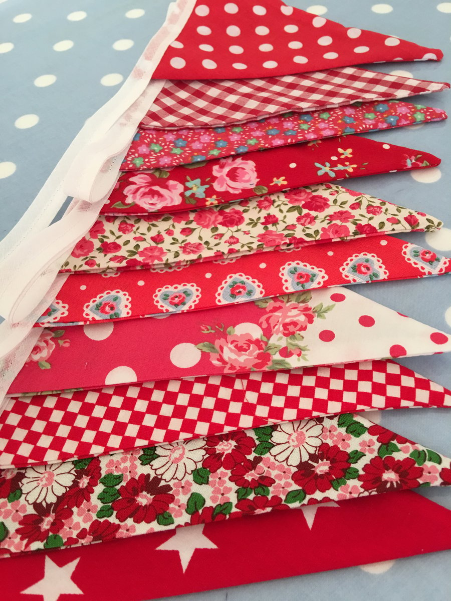Red  cotton fabric bunting, banner, wedding,party flags