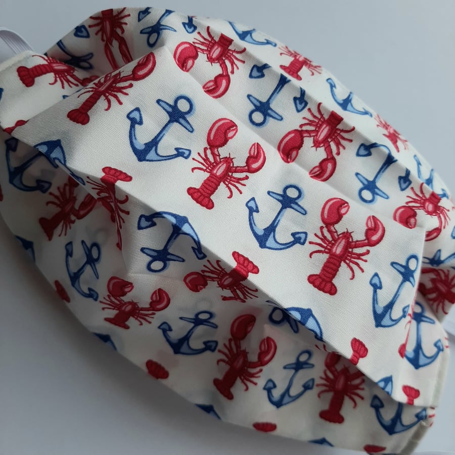 Fabric Face Covering - Lobsters and Anchors