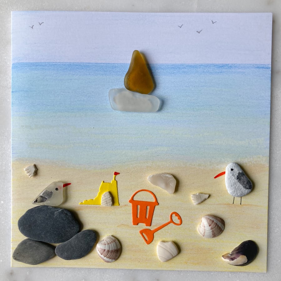 Cornwall sea glass seaside greetings card