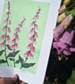 'Foxgloves' An original linoprint of foxgloves with a green background. - Image 6