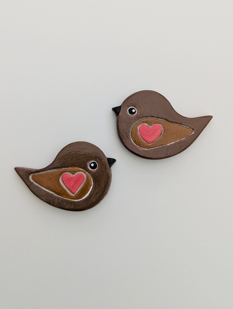 Clay bird fridge magnets, kitchen gift for a bird lover