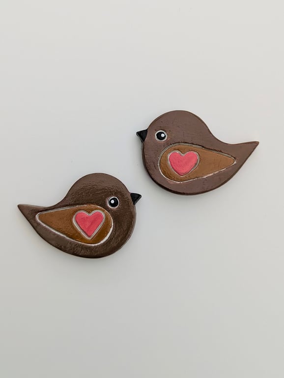 Clay bird fridge magnets, kitchen gift for a bird lover