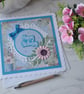 Happy Birthday Blue Pink Purple Flower 3D Luxury Handmade Card - Image 1