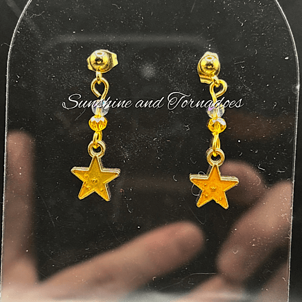 Handmade Gold Star & Czech Crystal Drop Earrings, Hypoallergenic Ear Wires.