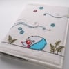 free motion and hand embroidered zombie hedgehog notebook cover