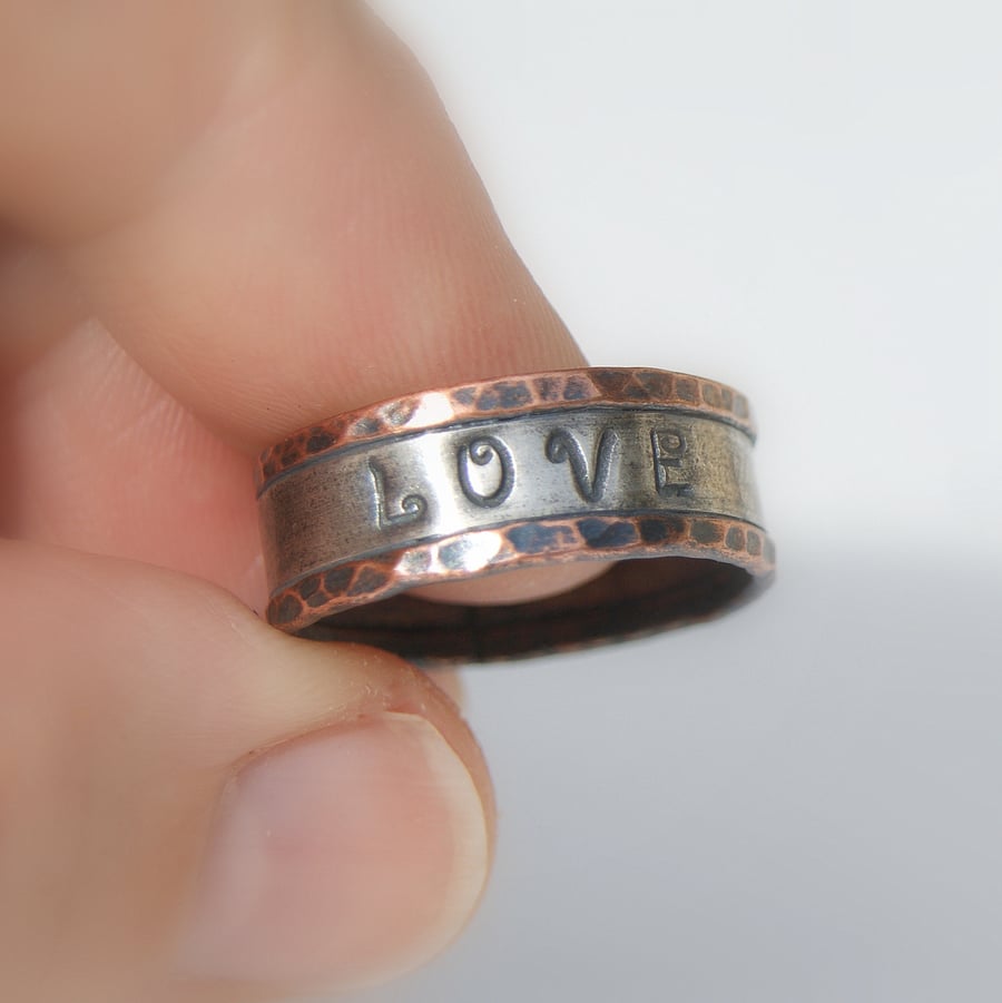 Personalised silver and copper ring, Wedding band