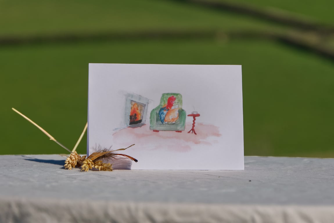 'Chicken reading letter' greeting card