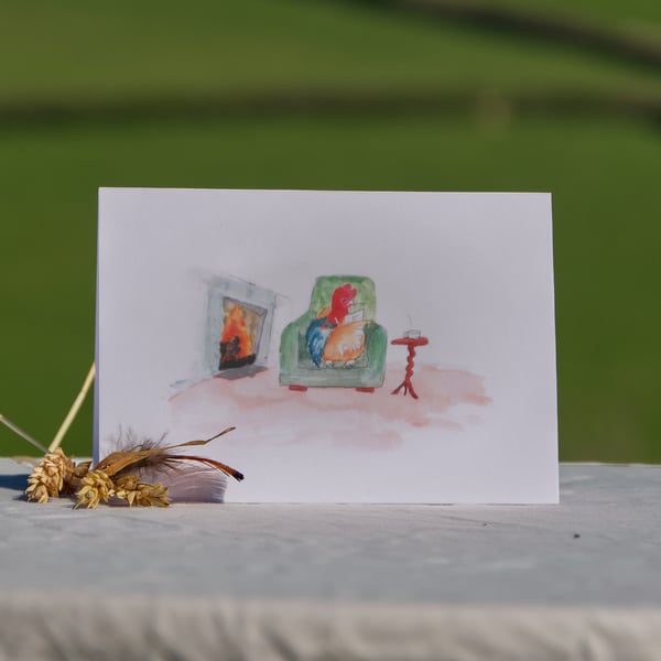 'Chicken reading letter' greeting card