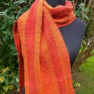 Handwoven Merino, Silk & Llama Scarf – Orange, Red & Gold
