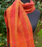 Handwoven Merino, Silk & Llama Scarf – Orange, Red & Gold