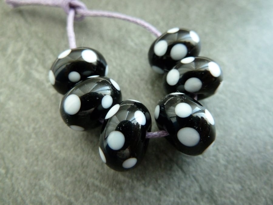 black and white polka dot lampwork glass beads set