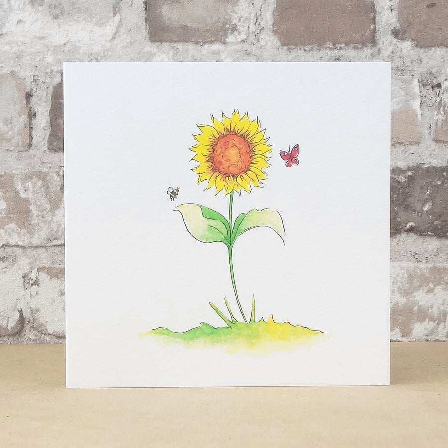 Blank Greeting Card Sunflower Garden