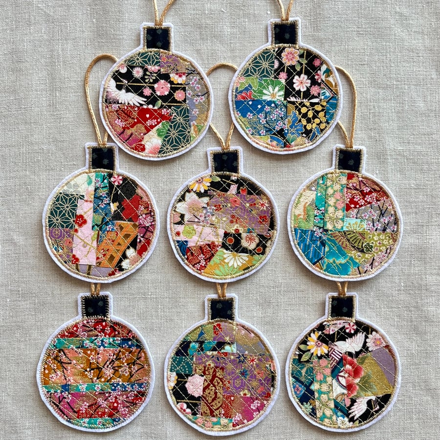 Christmas Bauble Decorations Japanese Fabric Patchwork