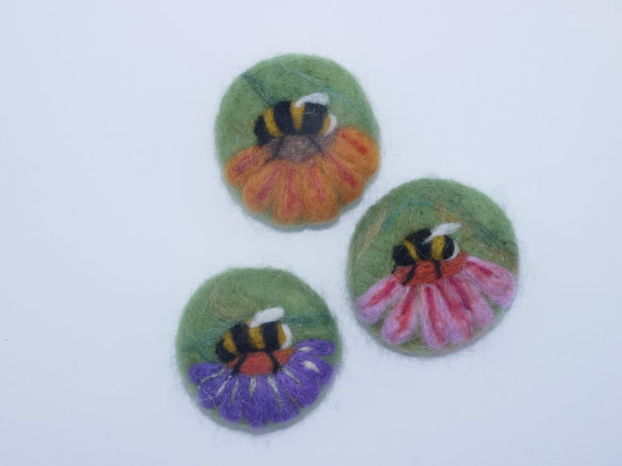 Handmade needle felted Bee Brooches