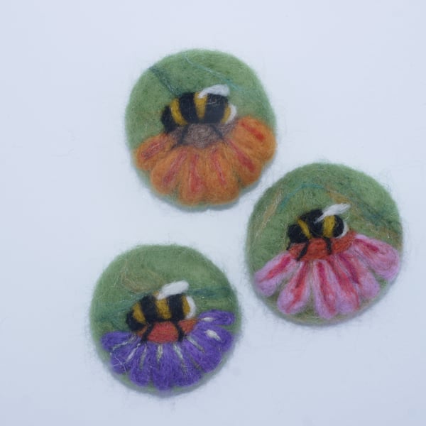 Handmade needle felted Bee Brooches