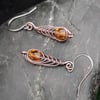 Copper Wire Wrapped Drop Earrings with Faceted Yellow Topaz Glass Beads