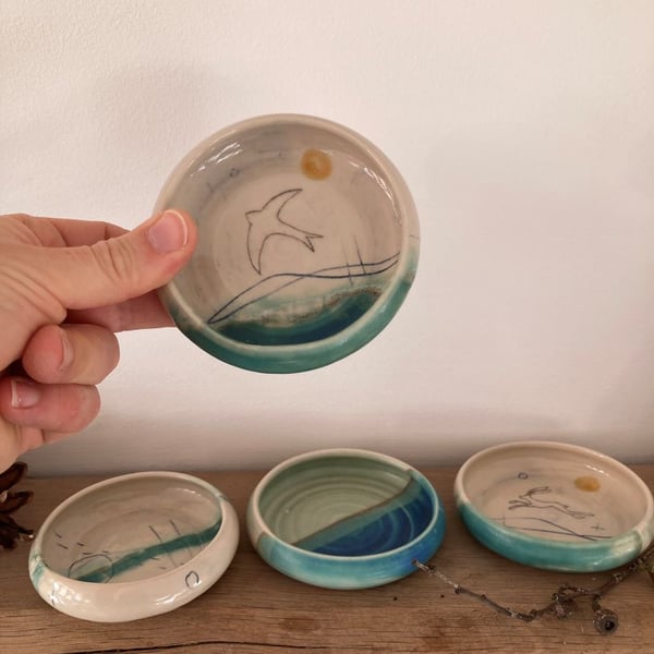 Ceramic handmade Ring dish - Swift mustard moon
