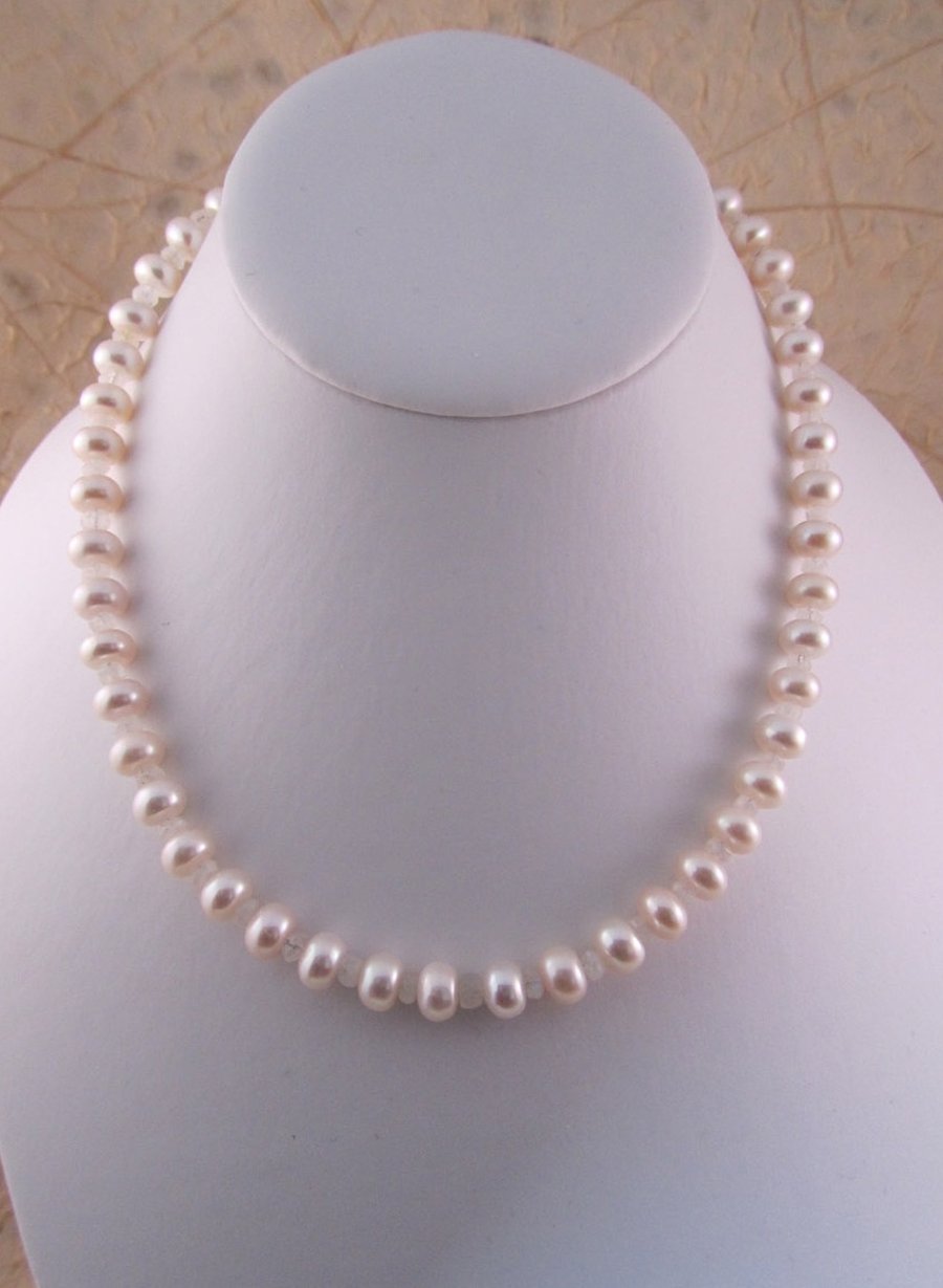 White Pearl Rainbow Moonstone Necklace