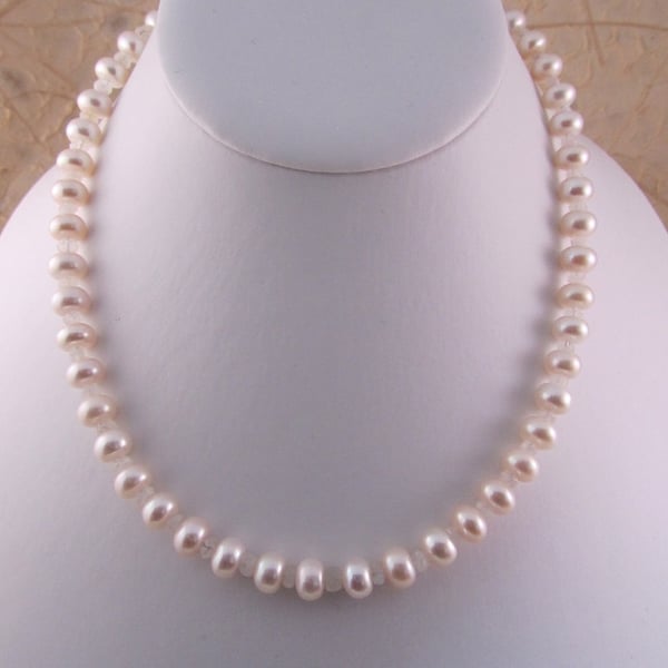 White Pearl Rainbow Moonstone Necklace