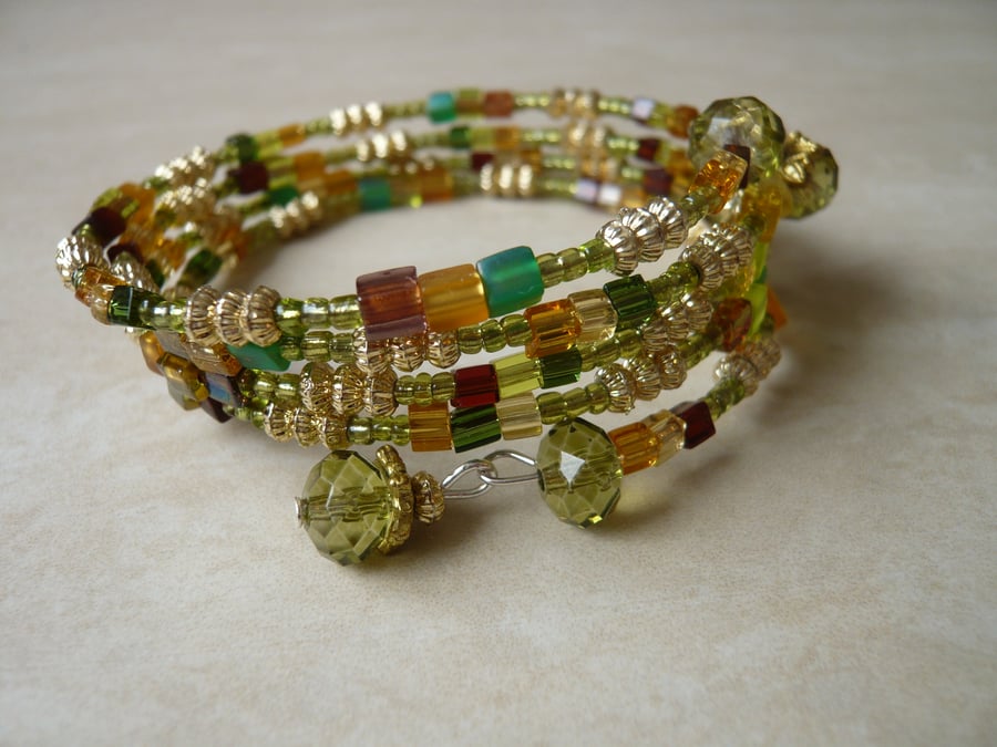 Green and Gold Memory Wire Bracelet